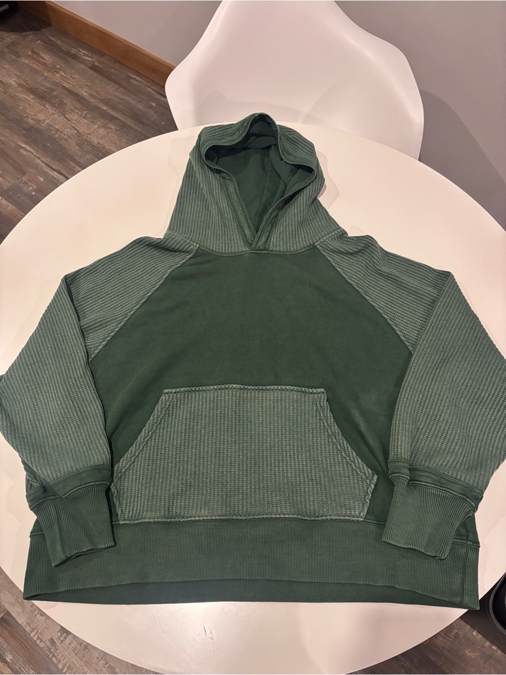 Aerie Dark Green Ribbed Hooded Pullover medium